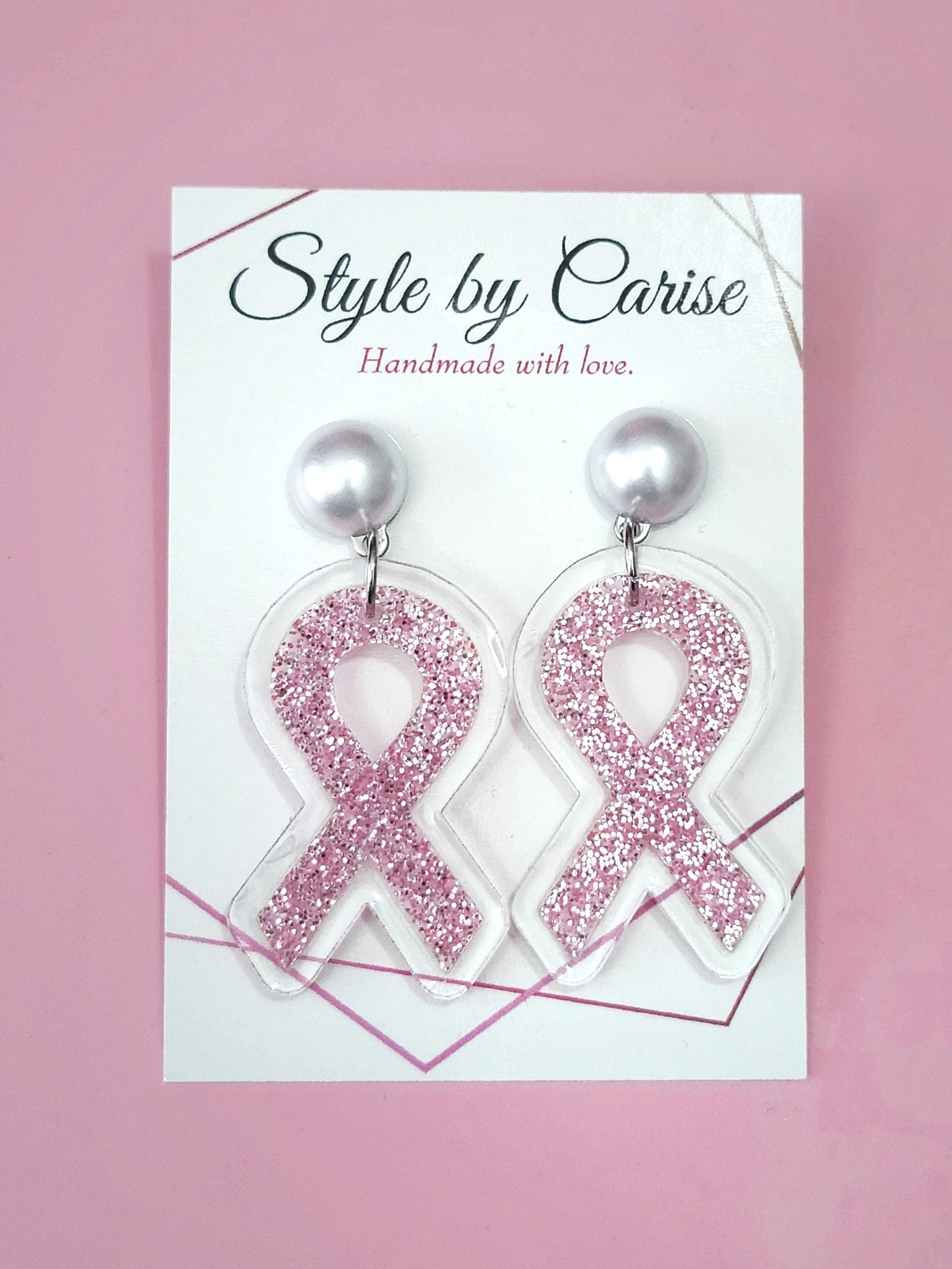 Breast Cancer Sparkle and pearl earrings