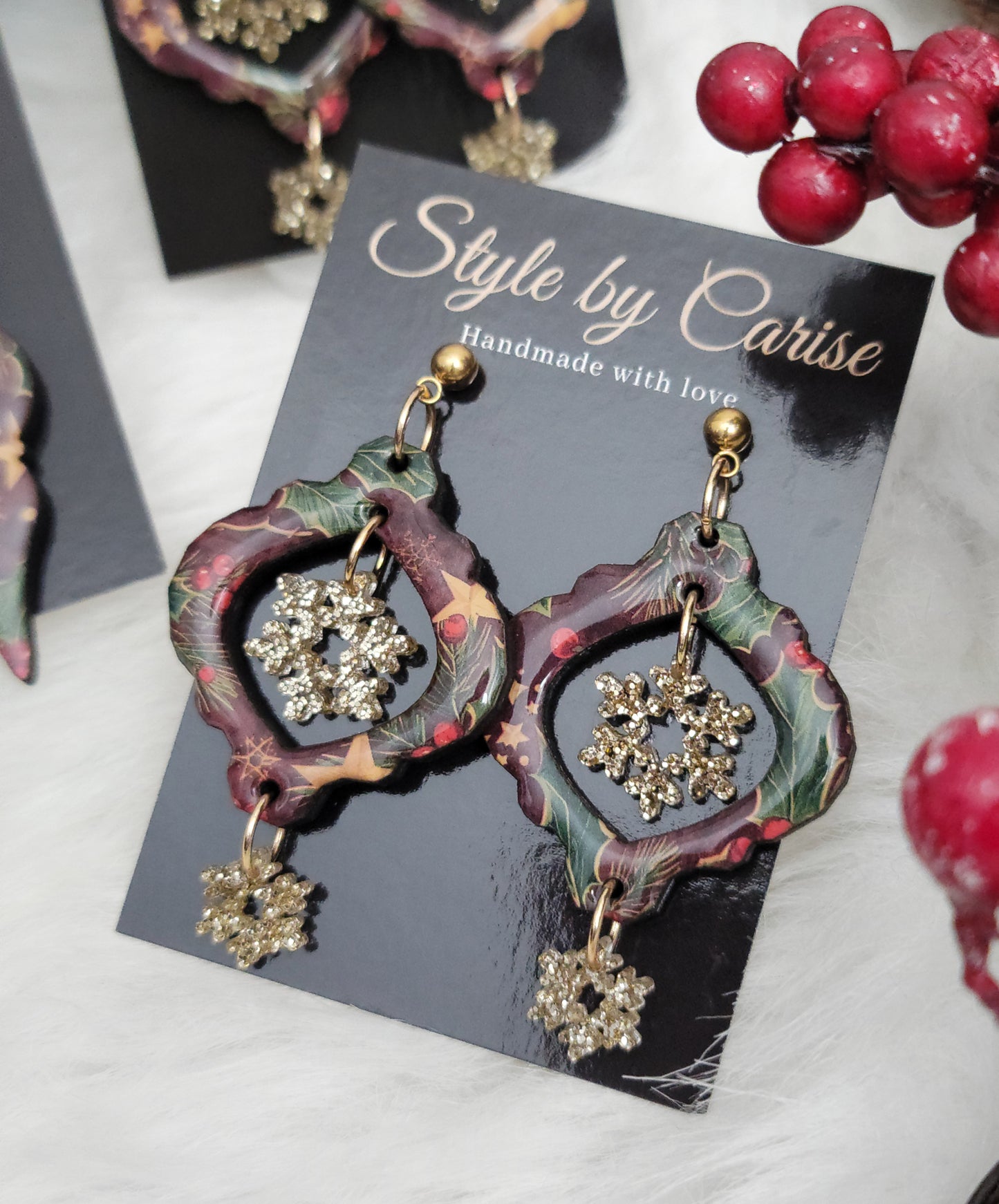 Snowflake cranberry kiss earrings