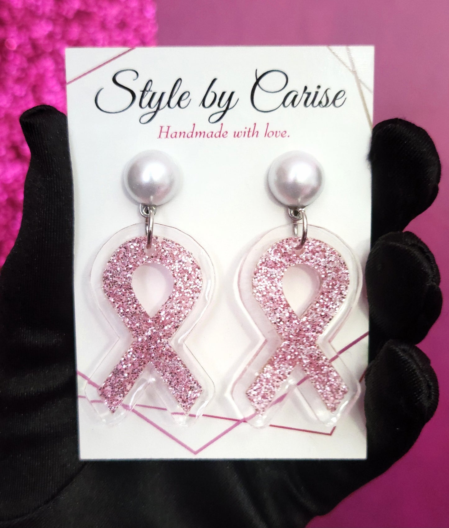 Breast Cancer Sparkle and pearl earrings