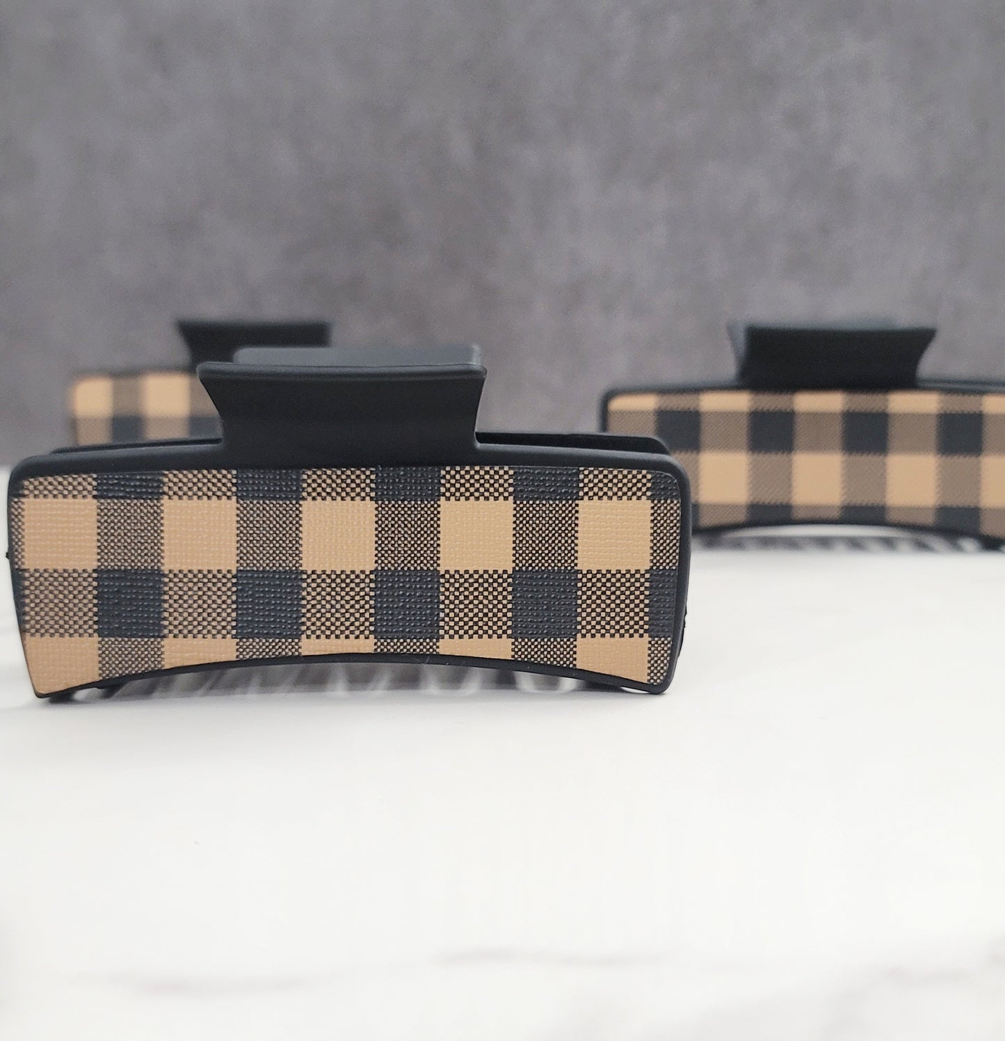 Brown buffalo plaid hair clip