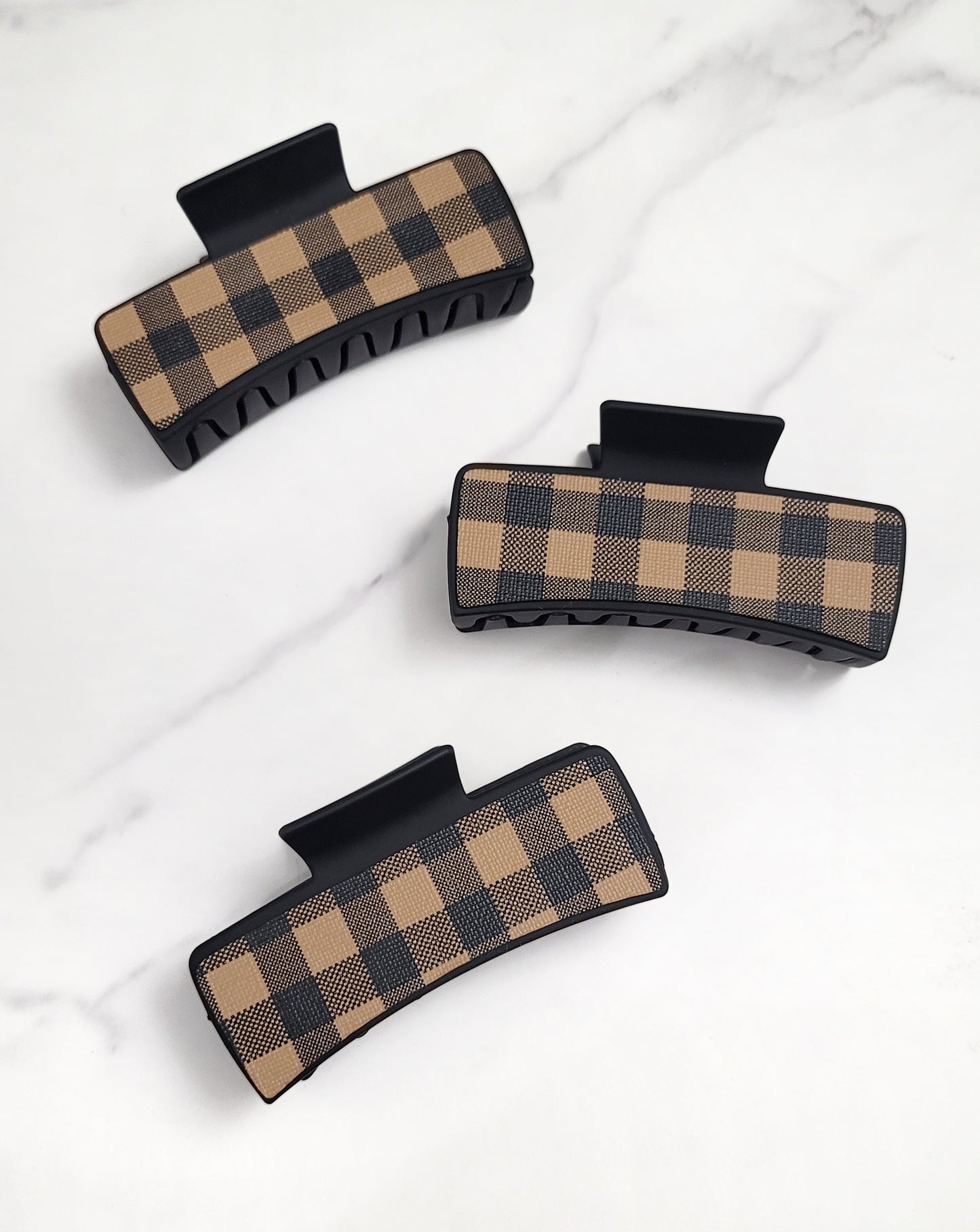 Brown buffalo plaid hair clip