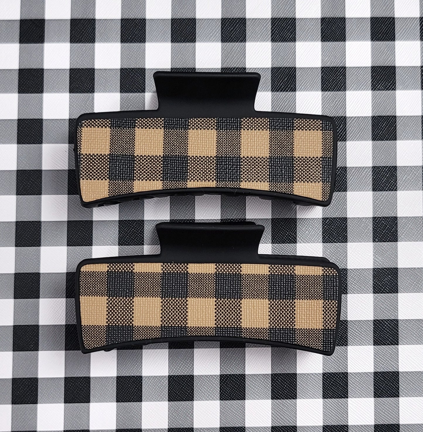 Brown buffalo plaid hair clip