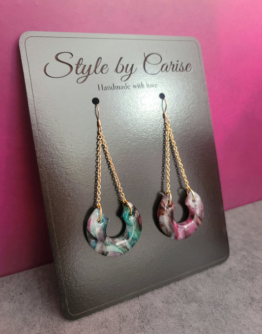 Purple and green marble glam earrings