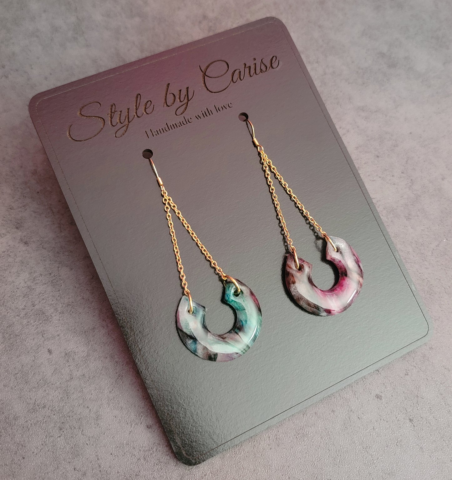 Purple and green marble glam earrings
