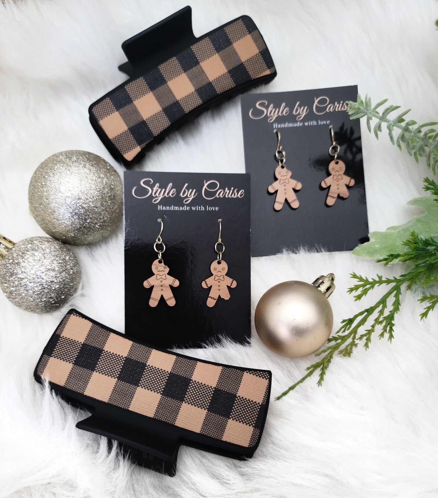 Brown buffalo plaid hair clip