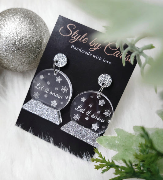 Silver snow globe earrings