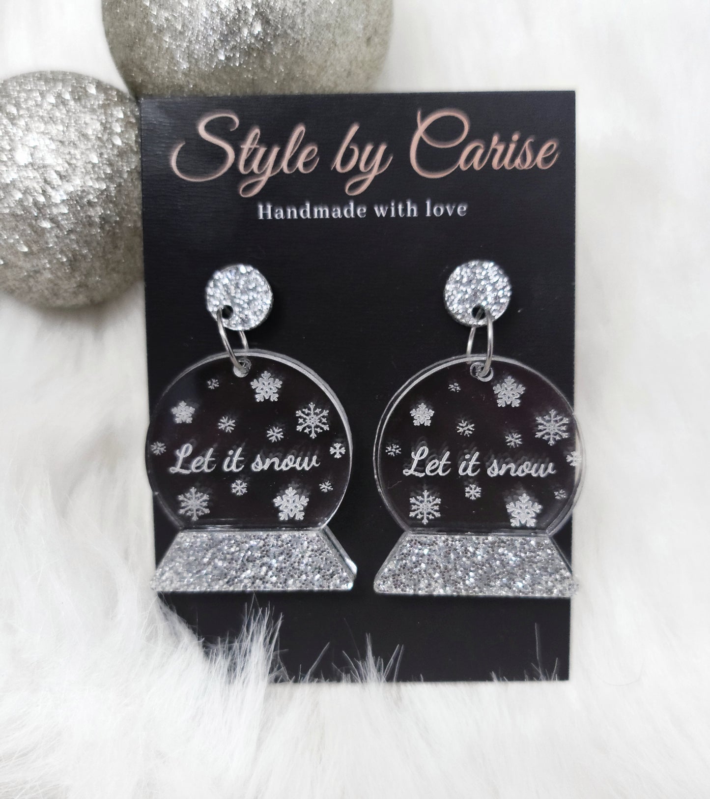 Silver snow globe earrings