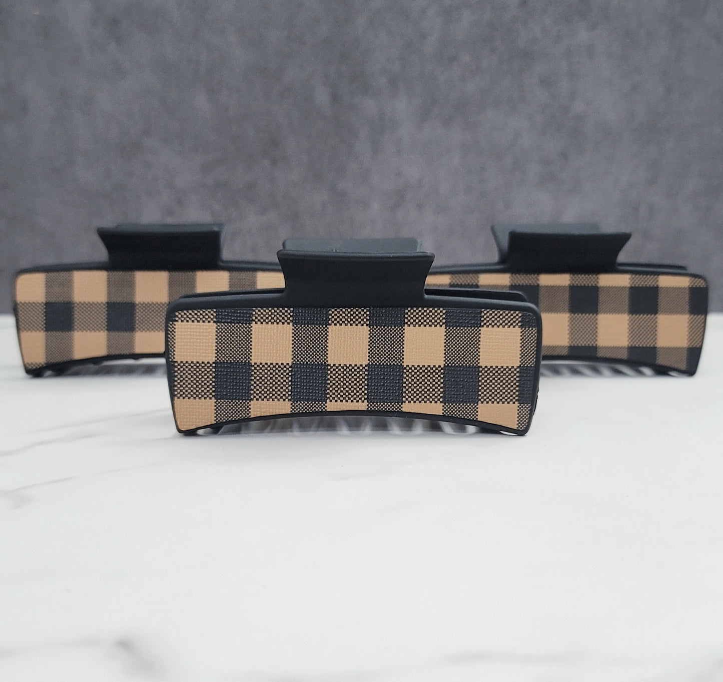 Brown buffalo plaid hair clip