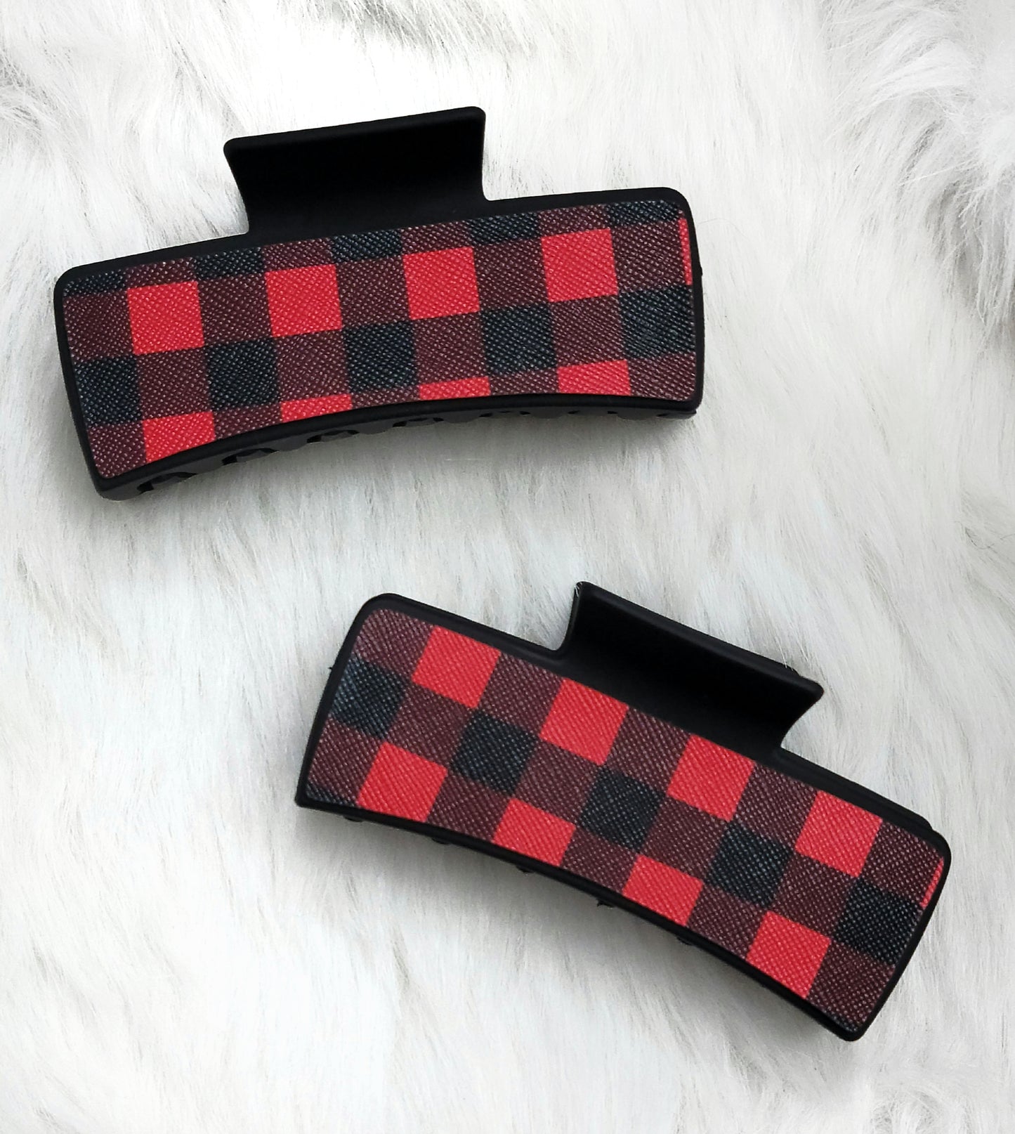 Red buffalo plaid hair clip