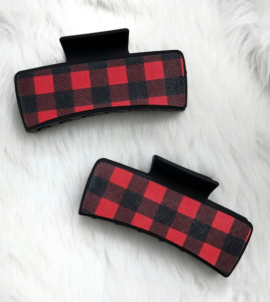 Red buffalo plaid hair clip