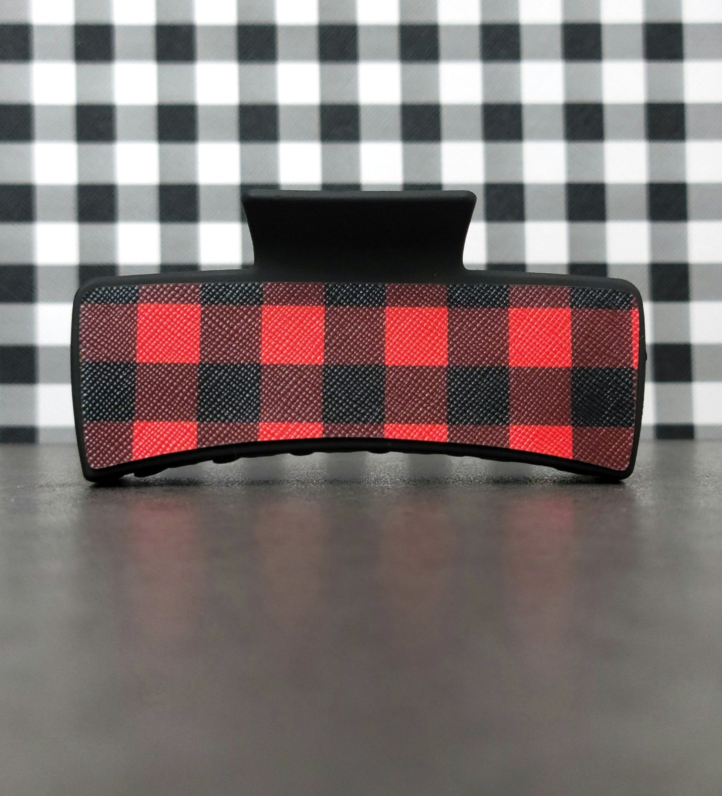 Red buffalo plaid hair clip