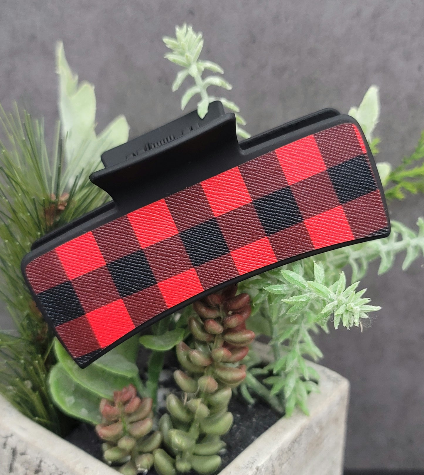 Red buffalo plaid hair clip