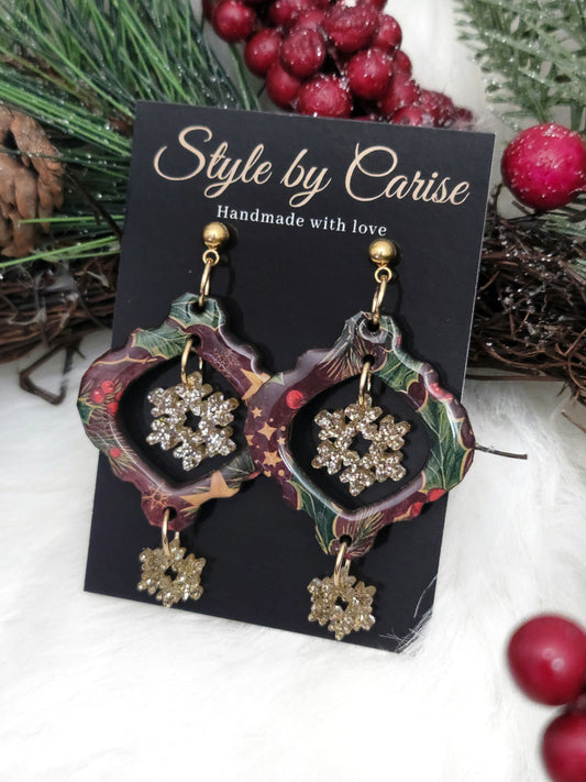 Snowflake cranberry kiss earrings