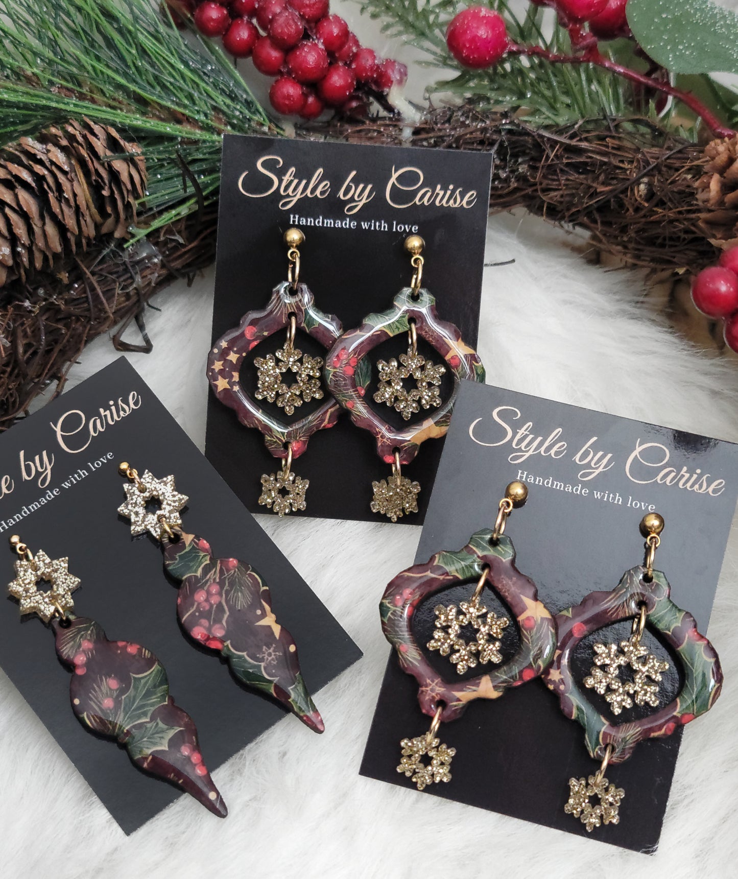 Snowflake cranberry kiss earrings