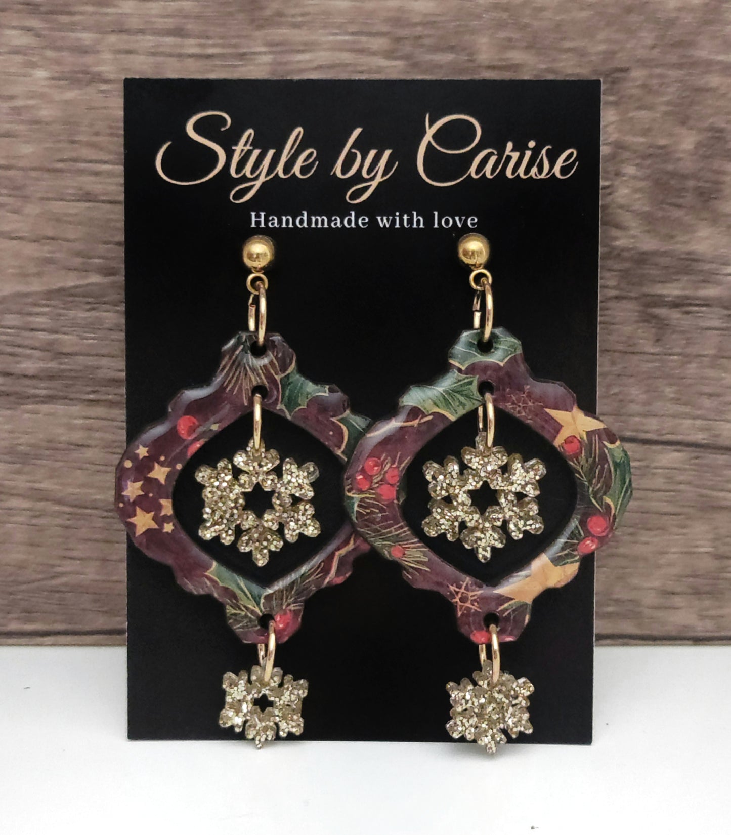Snowflake cranberry kiss earrings
