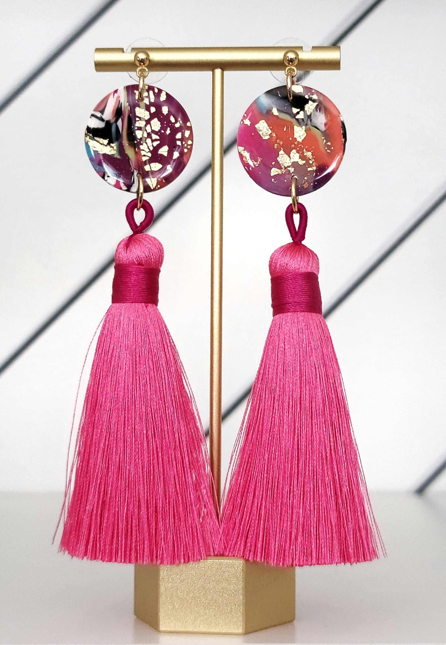 Magical goddess earrings w/ pink tassel image 0